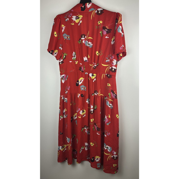 *Flawed* CAbi Afternoon Dress Floral Midi Red 6218 SS Shirt Dress Size XL Sheer - Picture 9 of 15